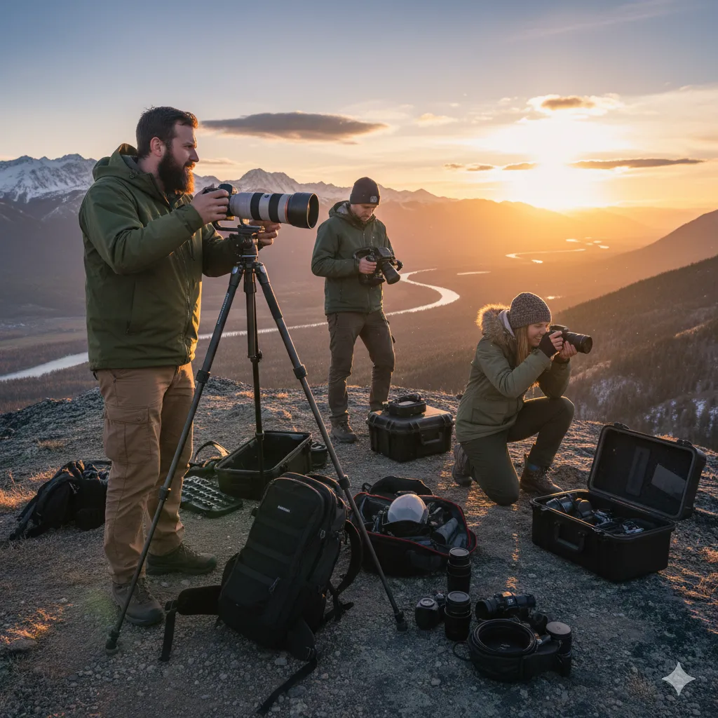 Professional photographers with equipment